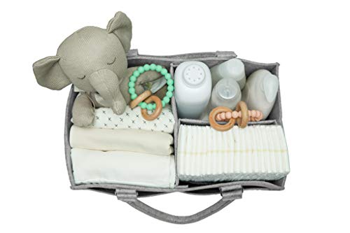 Babynma Felt Diaper Caddy - Extra Large Storage for Baby and Toddler Items - Portable Organizer Easily Holds Diapers, Wipes, Clothing, Burp Cloths, Toys, Bottles - Useful for Nursery, Bedroom, Living Room, Car - Baby Shower and Registry Gift - Grey