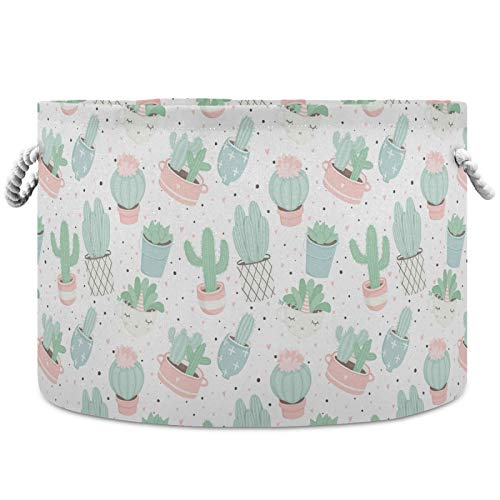 visesunny Storage Basket Cute Summer Cacti Nursery Hamper Canvas Fabric Toy Storage Organizer Bin Storage Box Laundry Basket for Kid Rooms,Playroom,Shelves,Toy Basket