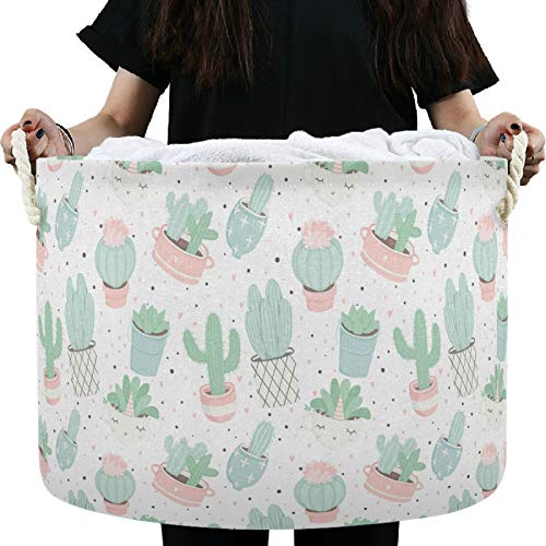 visesunny Storage Basket Cute Summer Cacti Nursery Hamper Canvas Fabric Toy Storage Organizer Bin Storage Box Laundry Basket for Kid Rooms,Playroom,Shelves,Toy Basket