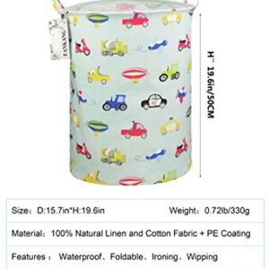 FANKANG Storage Bins Nursery Hamper Canvas Laundry Basket Foldable with Waterproof PE Coating Large Storage Baskets Gift Baskets for Kids, Office, Bedroom, Clothes,Toys (Cars)