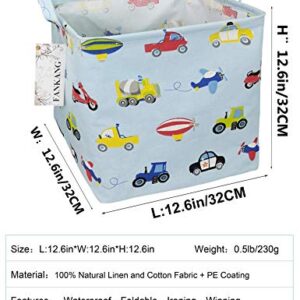 FANKANG Storage Bins Nursery Hamper Canvas Laundry Basket Foldable with Waterproof PE Coating Large Storage Baskets Gift Baskets for Kids, Office, Bedroom, Clothes,Toys (Cars)