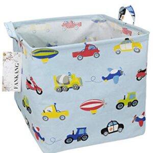 FANKANG Storage Bins Nursery Hamper Canvas Laundry Basket Foldable with Waterproof PE Coating Large Storage Baskets Gift Baskets for Kids, Office, Bedroom, Clothes,Toys (Cars)