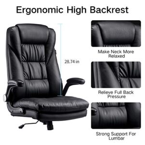 Hbada Executive Office Chair, Big and Tall Desk Chair 400lbs Wide Seat, High Back PU Leather Ergonomic Computer Chair with Adjustable Armrest, 360° Swivel Office Chair Adjustable Height, Black