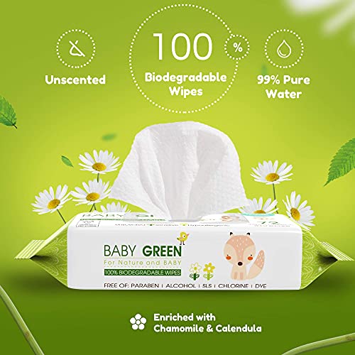 Yugi Baby Green Wipes Unscented Compostable Biodegradable and Organic– Value Pack (12 Packs of 72) 864 for Sensitive Skin