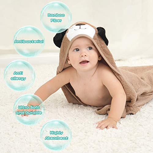 Touchat Bamboo Hooded Baby Towels, Ultra Soft and Hypoallergenic Baby Bath Towels with Hood for Toddler Infant Newborn, Large and Absorbent Toddler Towels for Baby Boy Girl (Puppy, 35.1''x35.1'')