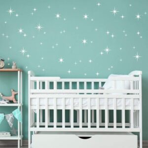 108 pieces sparkly starburst vinyl wall decal starry sky baby nursery wall stickers stars kids home room wall decor ddk13 (white)
