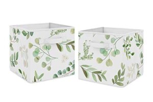sweet jojo designs floral leaf foldable fabric storage cube bins boxes organizer toys kids baby childrens - set of 2 - green and white boho watercolor botanical woodland tropical garden