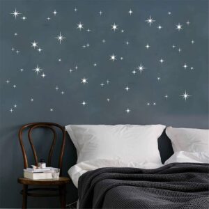 108 Pieces Sparkly Starburst Vinyl Wall Decal Starry Sky Baby Nursery Wall Stickers Stars Kids Home Room Wall Decor DDK13 (White)