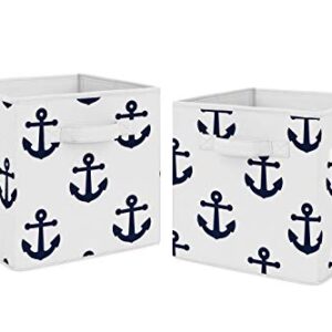 Sweet Jojo Designs Navy Blue White Anchors Foldable Fabric Storage Cube Bins Boxes Organizer Toys Kids Baby Childrens - Set of 2 - Nautical Theme Ocean Sailboat Sea Sailor Anchor Unisex Gender Neutral