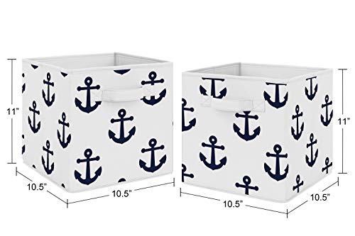 Sweet Jojo Designs Navy Blue White Anchors Foldable Fabric Storage Cube Bins Boxes Organizer Toys Kids Baby Childrens - Set of 2 - Nautical Theme Ocean Sailboat Sea Sailor Anchor Unisex Gender Neutral