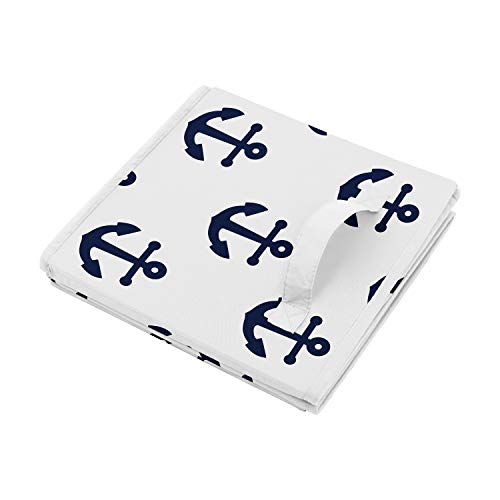 Sweet Jojo Designs Navy Blue White Anchors Foldable Fabric Storage Cube Bins Boxes Organizer Toys Kids Baby Childrens - Set of 2 - Nautical Theme Ocean Sailboat Sea Sailor Anchor Unisex Gender Neutral