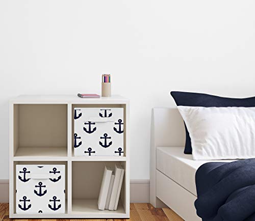 Sweet Jojo Designs Navy Blue White Anchors Foldable Fabric Storage Cube Bins Boxes Organizer Toys Kids Baby Childrens - Set of 2 - Nautical Theme Ocean Sailboat Sea Sailor Anchor Unisex Gender Neutral