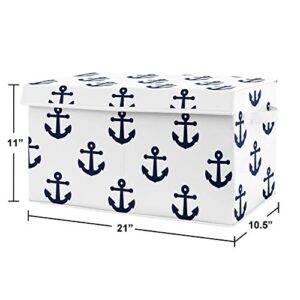 Sweet Jojo Designs Navy Blue White Anchors Boy Girl Small Fabric Toy Bin Storage Box Chest For Baby Nursery or Kids Room - Nautical Theme Ocean Sailboat Sea Marine Sailor Anchor Unisex Gender Neutral