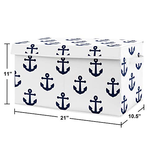 Sweet Jojo Designs Navy Blue White Anchors Boy Girl Small Fabric Toy Bin Storage Box Chest For Baby Nursery or Kids Room - Nautical Theme Ocean Sailboat Sea Marine Sailor Anchor Unisex Gender Neutral