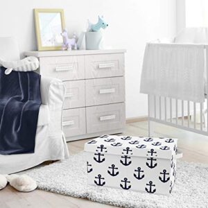 Sweet Jojo Designs Navy Blue White Anchors Boy Girl Small Fabric Toy Bin Storage Box Chest For Baby Nursery or Kids Room - Nautical Theme Ocean Sailboat Sea Marine Sailor Anchor Unisex Gender Neutral