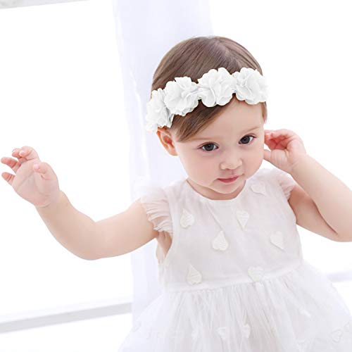 Baby Girls Headband Flower Birthday Crown Hair Accessories-Gift for Baby White