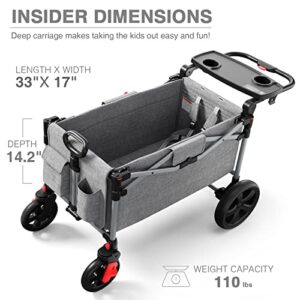 EVER ADVANCED Foldable Wagons for Two Kids & Cargo, Collapsible Folding Stroller with Adjustable Handle Bar,Removable Canopy with 5-Point Harness Gray