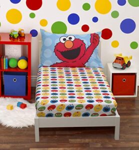 sesame street - yellow, blue, red 2piece toddler sheet set with fitted crib sheet & pillowcase, yellow, blue, red, green