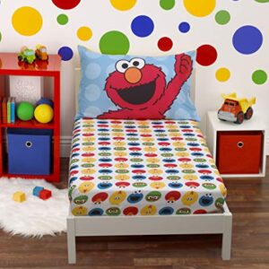 Sesame Street - Yellow, Blue, Red 2Piece Toddler Sheet Set with Fitted Crib Sheet & Pillowcase, Yellow, Blue, Red, Green