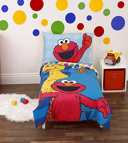 Sesame Street - Yellow, Blue, Red 2Piece Toddler Sheet Set with Fitted Crib Sheet & Pillowcase, Yellow, Blue, Red, Green