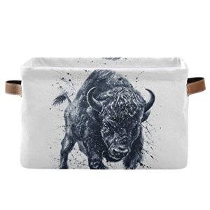 rectangular storage bin buffalo bison animal basket with handles - nursery storage, laundry hamper, book bag, gift baskets