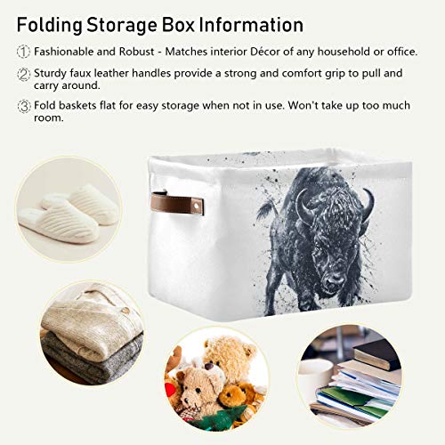 Rectangular Storage Bin Buffalo Bison Animal Basket with Handles - Nursery Storage, Laundry Hamper, Book Bag, Gift Baskets