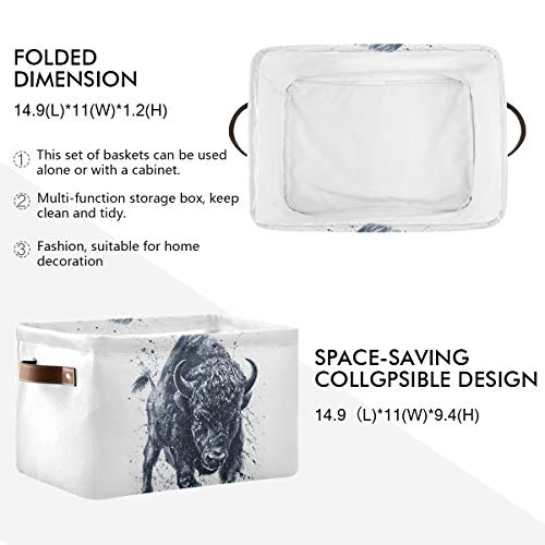 Rectangular Storage Bin Buffalo Bison Animal Basket with Handles - Nursery Storage, Laundry Hamper, Book Bag, Gift Baskets