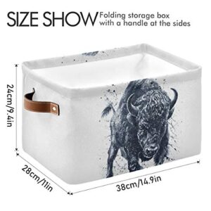 Rectangular Storage Bin Buffalo Bison Animal Basket with Handles - Nursery Storage, Laundry Hamper, Book Bag, Gift Baskets