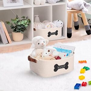 Brabtod Cotton Rope Dog Toy Storage Basket Medium, Dog Toy bin with Handle,Dog Stuff Organizer - Perfect for organizing pet Toys, Blankets, leashes, Pee mats and Diapers,Nursery Decor Basket-Beige