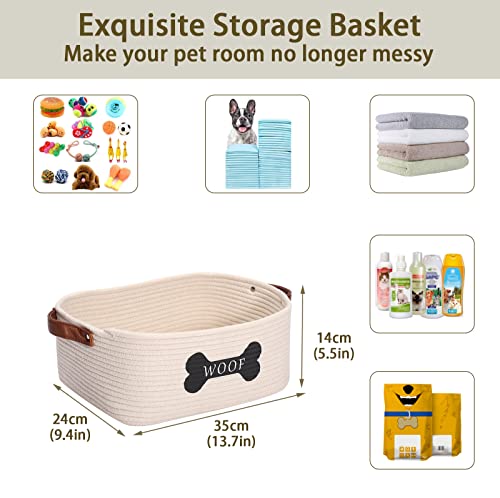 Brabtod Cotton Rope Dog Toy Storage Basket Medium, Dog Toy bin with Handle,Dog Stuff Organizer - Perfect for organizing pet Toys, Blankets, leashes, Pee mats and Diapers,Nursery Decor Basket-Beige