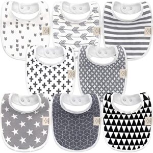 8-pack organic baby bibs for girls & boys - teething baby bibs for boy, girl - newborn bibs for baby girl, boy (grayscale)