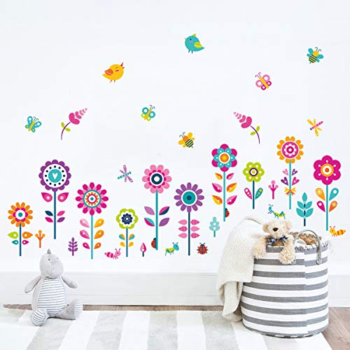 decalmile Garden Flower Wall Corner Decals Butterfly Floral Baseboard Floral Wall Stickers Baby Nursery Girls Bedroom Classroom Wall Decor