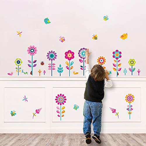 decalmile Garden Flower Wall Corner Decals Butterfly Floral Baseboard Floral Wall Stickers Baby Nursery Girls Bedroom Classroom Wall Decor