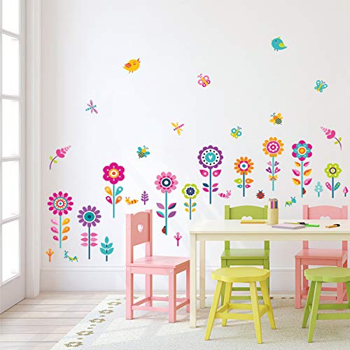 decalmile Garden Flower Wall Corner Decals Butterfly Floral Baseboard Floral Wall Stickers Baby Nursery Girls Bedroom Classroom Wall Decor