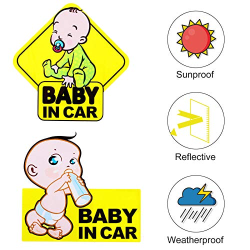 4 Piece Baby Board Sign Sticker for Car Baby in Car Decal Baby Kids Safety Signs Stickers Baby Car Sticker Baby Car Decal Reflective Kids Safety Warning