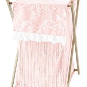 Sweet Jojo Designs Pink Floral Vintage Lace Baby Kid Clothes Laundry Hamper - Solid Light Blush Crinkle Crushed Velvet Luxurious Elegant Princess Boho Shabby Chic Luxury Glam Flower Boutique Ruffle