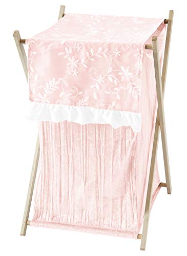 Sweet Jojo Designs Pink Floral Vintage Lace Baby Kid Clothes Laundry Hamper - Solid Light Blush Crinkle Crushed Velvet Luxurious Elegant Princess Boho Shabby Chic Luxury Glam Flower Boutique Ruffle