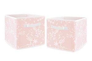 sweet jojo designs pink floral vintage lace foldable fabric storage cube bins boxes organizer toys kids baby children - set of 2 - solid blush luxurious elegant princess boho shabby chic luxury flower