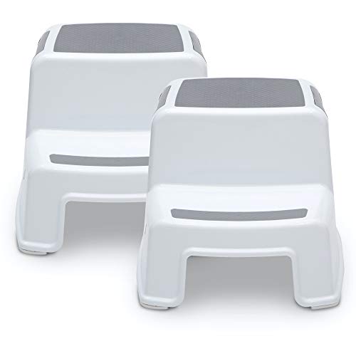 Delta Children Toddler Step Stool for Boys & Girls - 2 Pack - Ideal for Potty Training, Bathroom, Kitchen or Bedroom, White/Grey