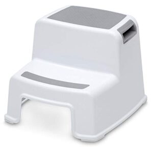 Delta Children Toddler Step Stool for Boys & Girls - 2 Pack - Ideal for Potty Training, Bathroom, Kitchen or Bedroom, White/Grey