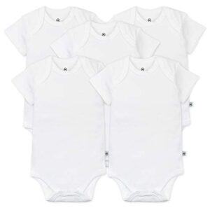 honestbaby unisex baby organic cotton short sleeve bodysuits multi pack and toddler t shirt set, 5 pack bright white, 0-3 months us