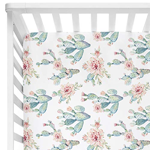 Sahaler Succulents Baby Crib Sheets for Boy Girl, Watercolor Cactus Fitted Crib Bed Mattress Sheets, Boho Baby Gift, Nursery Bedding fits Standard Crib Mattress 28x52 (Watercolor Cactus)