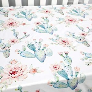 Sahaler Succulents Baby Crib Sheets for Boy Girl, Watercolor Cactus Fitted Crib Bed Mattress Sheets, Boho Baby Gift, Nursery Bedding fits Standard Crib Mattress 28x52 (Watercolor Cactus)