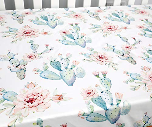 Sahaler Succulents Baby Crib Sheets for Boy Girl, Watercolor Cactus Fitted Crib Bed Mattress Sheets, Boho Baby Gift, Nursery Bedding fits Standard Crib Mattress 28x52 (Watercolor Cactus)