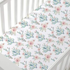 Sahaler Succulents Baby Crib Sheets for Boy Girl, Watercolor Cactus Fitted Crib Bed Mattress Sheets, Boho Baby Gift, Nursery Bedding fits Standard Crib Mattress 28x52 (Watercolor Cactus)