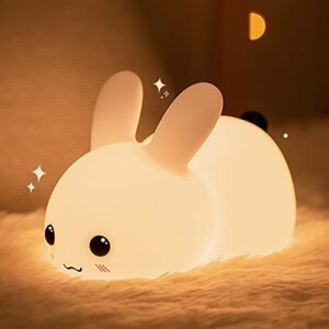 qanyi kawaii bunny night lights for kids, 7 color light silicone for baby nursery, portable usb rechargeable bedside lamp for toddler's room, bunny decor kawaii gifts for child and teen girls