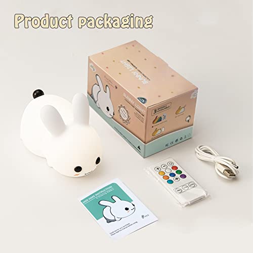 QANYI Kawaii Bunny Night Lights for Kids, 7 Color Light Silicone for Baby Nursery, Portable USB Rechargeable Bedside Lamp for Toddler's Room, Bunny Decor Kawaii Gifts for Child and Teen Girls