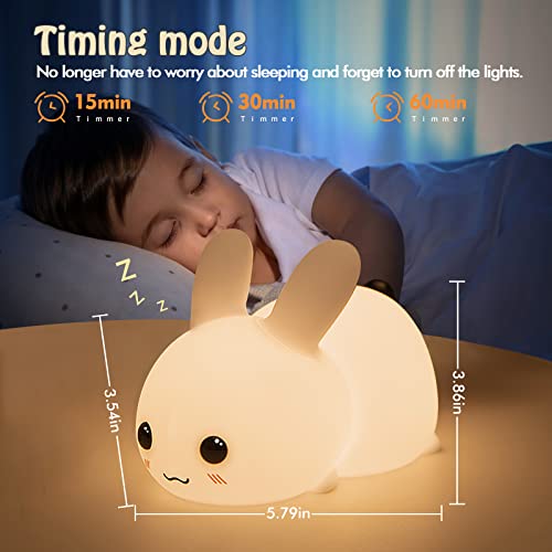 QANYI Kawaii Bunny Night Lights for Kids, 7 Color Light Silicone for Baby Nursery, Portable USB Rechargeable Bedside Lamp for Toddler's Room, Bunny Decor Kawaii Gifts for Child and Teen Girls