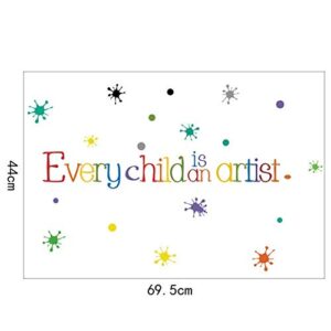 Orange Can Every Child is an Artist Wall Decals for Kids Art Classroom Decor-Crayon Paint Splash with Children Artist Quotes Wall Stickers for Infant Daycare Preschool Playroom