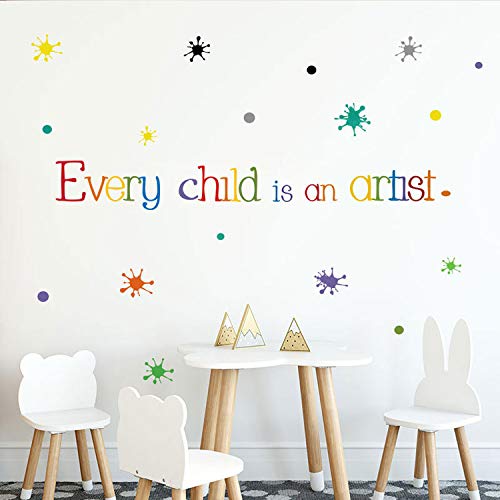 Orange Can Every Child is an Artist Wall Decals for Kids Art Classroom Decor-Crayon Paint Splash with Children Artist Quotes Wall Stickers for Infant Daycare Preschool Playroom